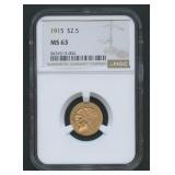 1915 Indian $2.5 Gold Coin NGC MS 63