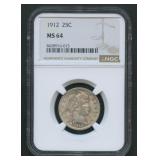 1912 Liberty Head Barber Quarter NGC MS 64