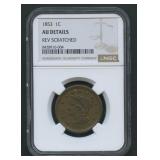 1853 Braided Hair Large Cent NGC AU Details
