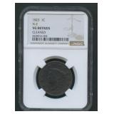 1823 Coronet Head Large Cent N-2 NGC VG DET
