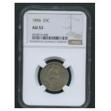 1856 Seated Liberty Quarter NGC AU 53