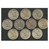 10- Mixed 1940's Walking Liberty Half Dollars