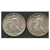 2- 1917 Walking Liberty Half Dollars