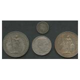 (2.24 ozt TW) 4- Mixed Foreign Coins .900 Silver
