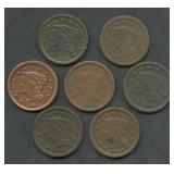 7- Mixed 1844 and 1845 Braided Hair Large Cents