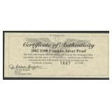 2002 $100 Note Franklin Silver Proof .999 1 ozt