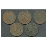 5- Mixed Coronet Head Large Cents