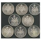 (3.0 ozt TW) 8- Mixed Canada Halves .800 Silver