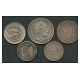 5- Mixed Foreign Coins .900 Silver