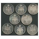 (3.0 ozt TW) 8- Mixed Canada Halves .800 Silver