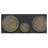 3- Mixed Foreign Coins .800 Silver