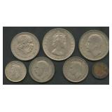 7- Mixed Foreign Coins .500 Silver