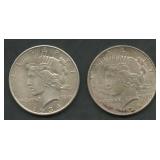 2- 1934 Peace Silver Dollars
