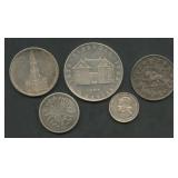 5- Mixed Foreign Coins .900 Silver