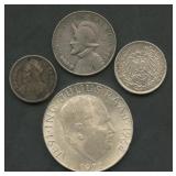 4- Mixed Foreign Coins .900 Silver