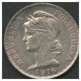 1916 Portugal 1 Escudo .835 Silver 25g