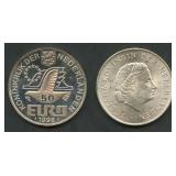 (1.60 ozt TW) 2- Mixed Foreign Silver Coins