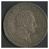 1827 Italian States Sardinia 5 Lire .900 Silver 25