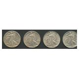 4- Mixed Walking Liberty Half Dollars AU/BU
