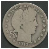 1913 Liberty Head Barber Half Dollar