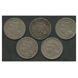 5- Mixed Three-Cent Nickels
