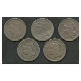 5- Mixed Three-Cent Nickels
