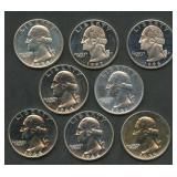 8- Mixed Proof Silver Washington Quarters