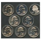 8- Mixed Proof Silver Washington Quarters