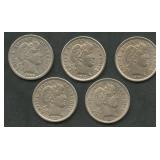 5- Mixed Liberty Head Barber Dimes Better Grade
