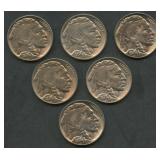 6- 1938-D Buffalo Nickels Higher Grade