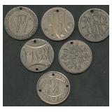 6- Seated Liberty and Mercury Dime Love Tokens