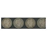 4- Mixed Liberty Head Barber Half Dollars