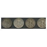 4- Mixed Early Walking Liberty Half Dollars