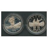 2- Commem Proof .900 Silver Dollars in OGP