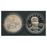 2- Commem Proof/UNC .900 Silver Dollars in OGP