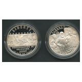 2- Commem Proof .900 Silver Dollars in OGP