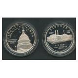 2- Commem Proof .900 Silver Dollars in OGP