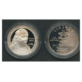 2- Commem Proof .900 Silver Dollars in OGP