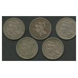 5- Mixed Three-Cent Nickels