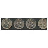 4- Mixed Franklin Silver Half Dollars