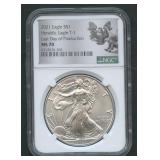 2021 ASE Silver Eagle Heraldic T-1 NGC MS 70