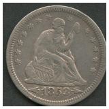 1853 Arrows Seated Liberty Quarter