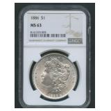 1886 Morgan Silver Dollar NGC MS 63