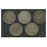 5- Mixed Three-Cent Nickels
