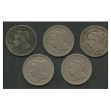 5- Mixed Three-Cent Nickels
