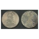 (1.80 ozt TW) 2- 1780 Austria 1 Thalers .833 Silve