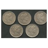 5- Mixed Liberty Head Barber Dimes Higher Grade