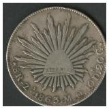 1863 Mexico Cap & Rays 8 Reales .903 Silver 27.1g