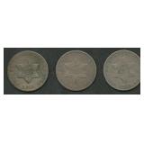 3- Mixed Three-Cent Silver Pieces