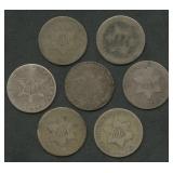 7- Mixed Three-Cent Silver Pieces